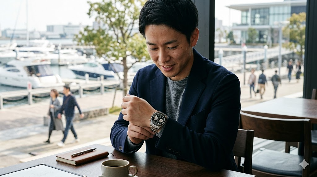 スポーティーなブラックベイクロノグラフを表すイメージ画像